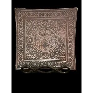 Square Decorative Tray Embossed Floral‎ Medallion Tabletop Accent Home Decor 5"